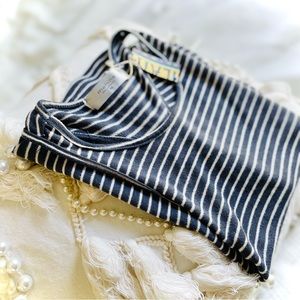 MAHINA | M | Navy Blue White Striped Heigh Neck Racerback Lightweight Tank Top